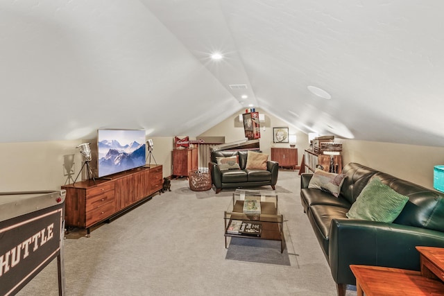 interior space featuring vaulted ceiling, recessed lighting, and visible vents