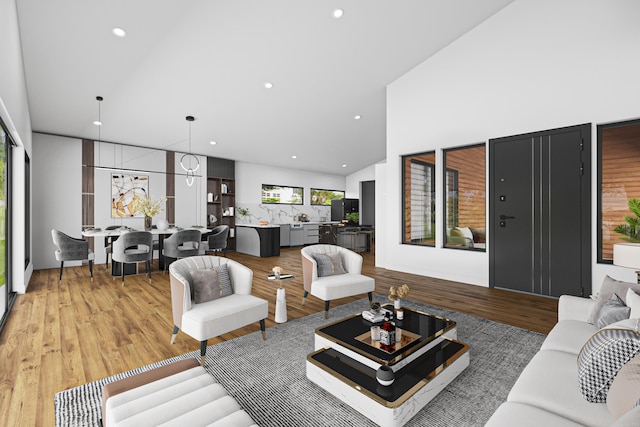 5227 S Lincoln Way, Spokane, WA 99224 - living area featuring recessed lighting, lofted ceiling, and light wood-style floors