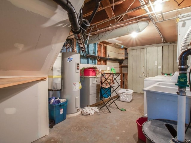 unfinished basement featuring electric water heater