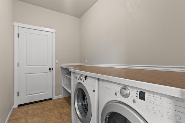 laundry room featuring laundry area, washer and dryer, and baseboards