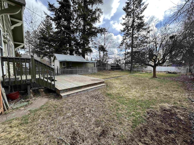 view of yard featuring a wooden deck and a fenced backyard