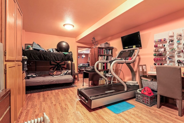 workout area featuring wood finished floors