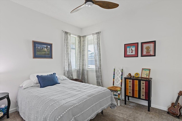 bedroom featuring baseboards, carpet, and a ceiling fan