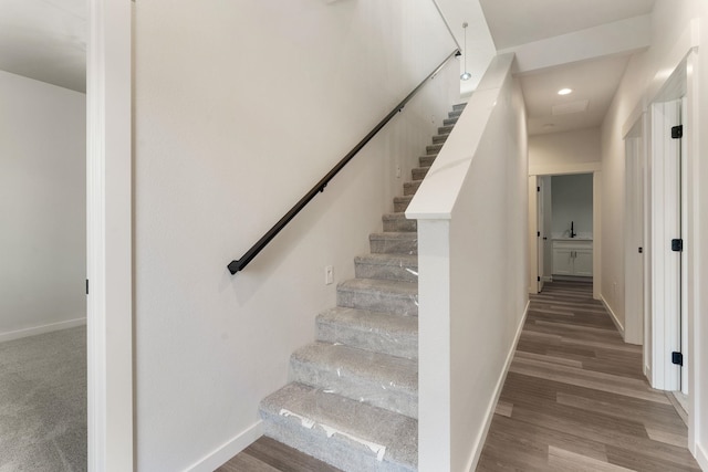 806 W Bolan Ave, Spokane, WA 99224 - stairs featuring baseboards, recessed lighting, and wood finished floors