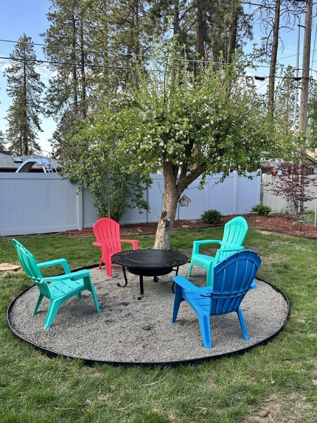 view of patio / terrace featuring an outdoor fire pit
