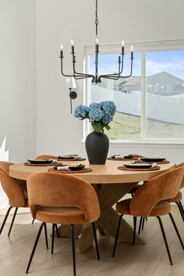 dining space with light wood-type flooring