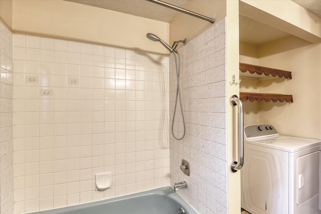 6208 N Wiscomb St, Spokane, WA 99208 - full bathroom featuring washer / clothes dryer, tub / shower combination, and a textured ceiling