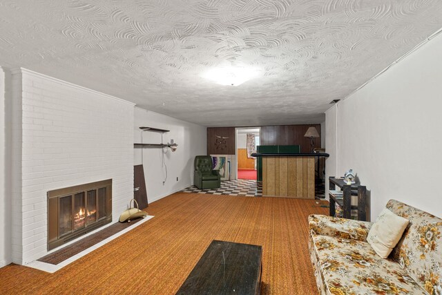 1804 S Blake Rd, Spokane Valley, WA 99216 - carpeted living area with a textured ceiling and a fireplace