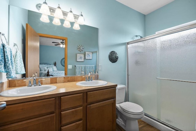full bathroom with a stall shower, a sink, and ensuite bath