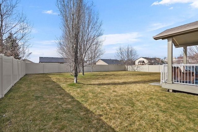 view of yard with a fenced backyard
