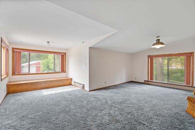 1791 S Leclerc Rd, Newport, WA 99156 - unfurnished living room featuring a baseboard heating unit, carpet flooring, and baseboards