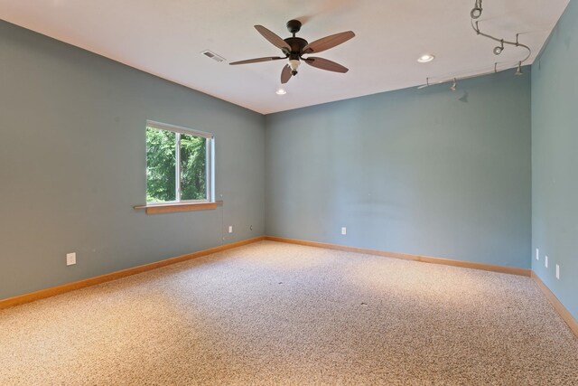 4720 S Wildwood Ln, Spokane, WA 99206 - carpeted empty room featuring baseboards, visible vents, ceiling fan, and recessed lighting