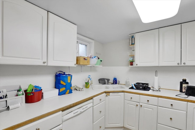908 E Rockwell Avenue 910E Rockwell Ave, Spokane, WA 99207 - kitchen featuring white cabinetry, open shelves, decorative backsplash, a sink, and dishwasher