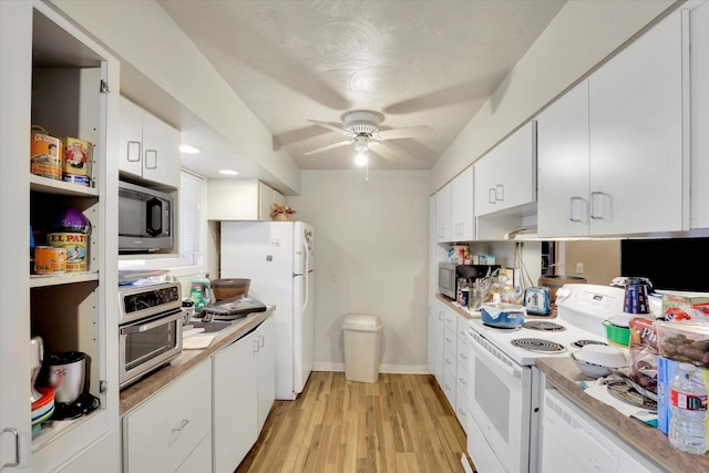 908 E Rockwell Avenue 910E Rockwell Ave, Spokane, WA 99207 - kitchen with white appliances, light wood-type flooring, light countertops, and ceiling fan