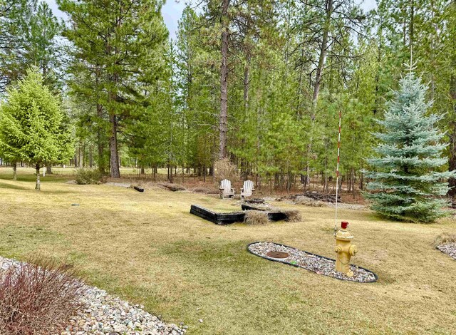 view of yard with a fire pit