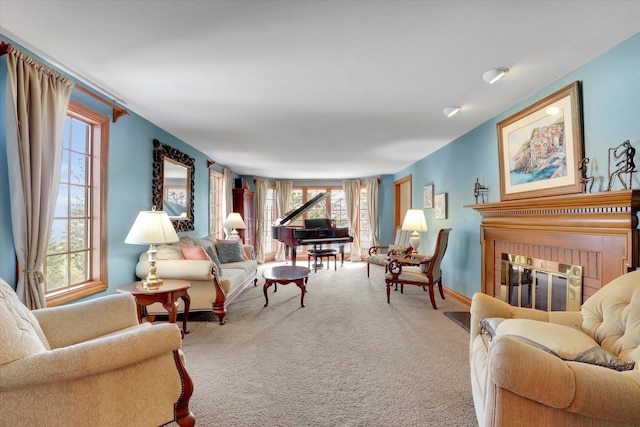 6814 S Jackson Ridge Ln, Greenacres, WA 99016 - living area with carpet floors and a fireplace