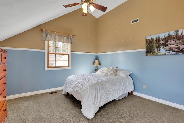 6814 S Jackson Ridge Ln, Greenacres, WA 99016 - bedroom featuring vaulted ceiling, baseboards, carpet floors, and a ceiling fan