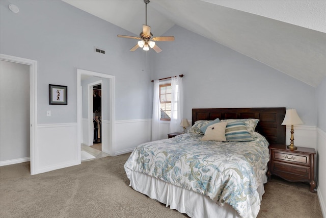 6814 S Jackson Ridge Ln, Greenacres, WA 99016 - carpeted bedroom featuring a spacious closet, ceiling fan, and high vaulted ceiling