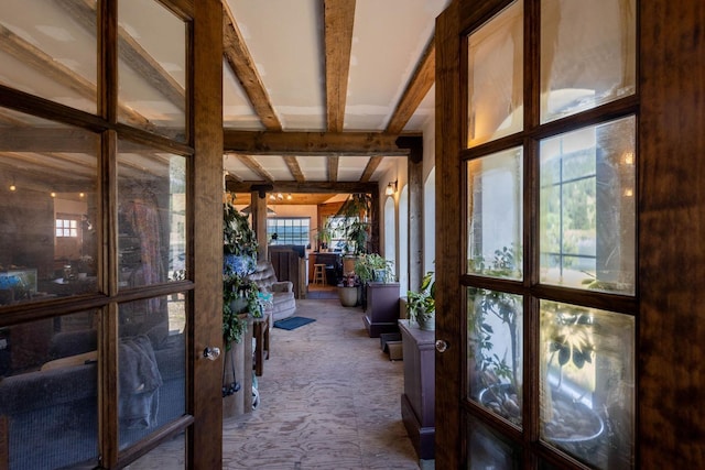 4004P N Northport Flat Creek Rd, Northport, WA 99157 - unfurnished sunroom featuring french doors and beam ceiling