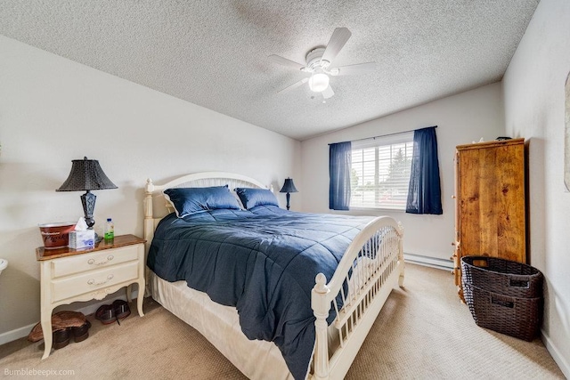 14825 E Mission Avenue 14827E Mission Ave, Spokane Valley, WA 99216 - bedroom featuring a textured ceiling, ceiling fan, baseboard heating, and light carpet