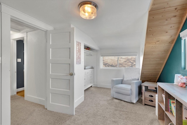 404 N Washington Ave, Newport, WA 99156 - living area featuring baseboards, vaulted ceiling, and carpet floors