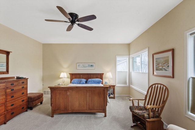 4357 S Greystone Ln, Spokane, WA 99203 - bedroom with visible vents, baseboards, a ceiling fan, and light carpet