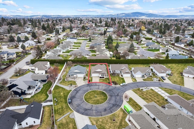 2603 S Sunnybrook Ln, Spokane, WA 99037 - aerial view of residential area with property parcel outlined and a mountainous background