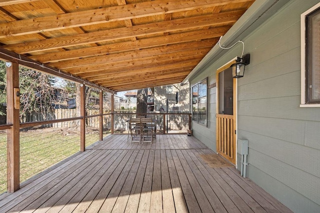 wooden deck featuring fence and outdoor dining area