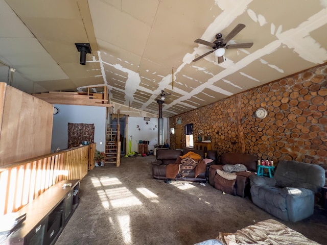 2467 Widow Rd Unit D, Colville, WA 99114 - unfurnished living room with ceiling fan and lofted ceiling