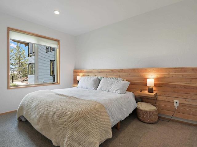 bedroom featuring recessed lighting and carpet floors