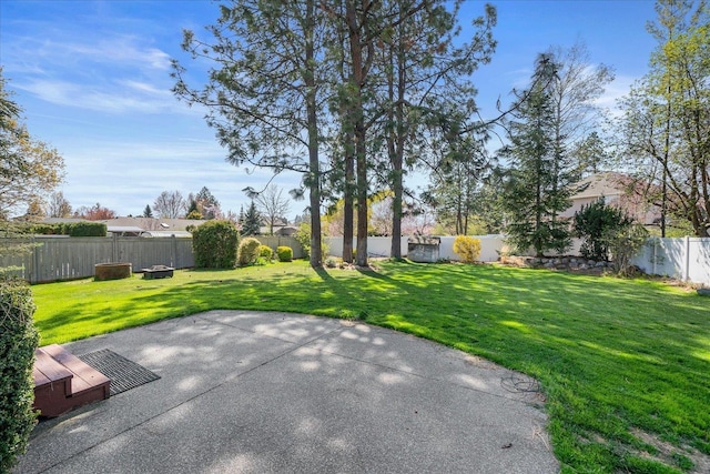 view of yard with a patio and a fenced backyard