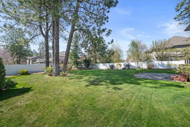 view of yard featuring a fenced backyard and a patio area