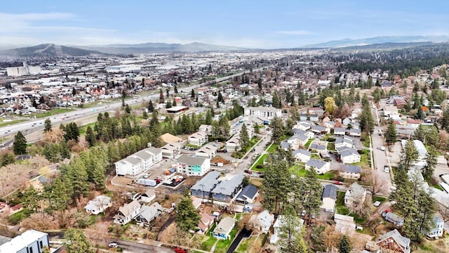 aerial view featuring a residential view and a mountain view