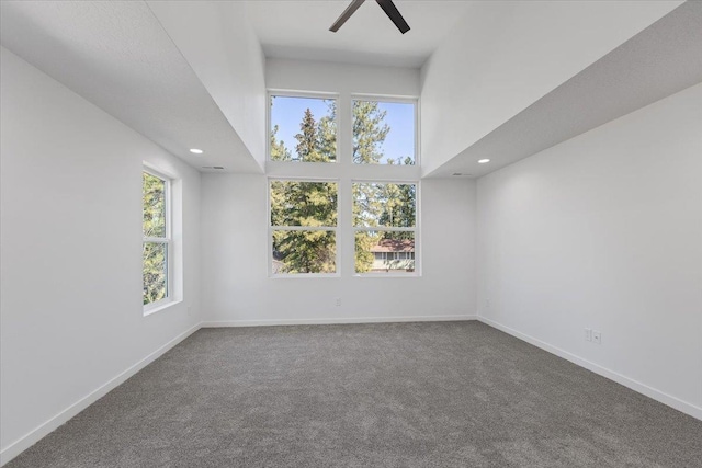 additional living space featuring baseboards, recessed lighting, carpet flooring, and ceiling fan