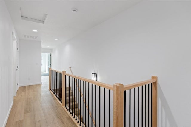 1920 E 37th Ave, Spokane, WA 99203 - corridor with light wood-type flooring, attic access, recessed lighting, an upstairs landing, and baseboards