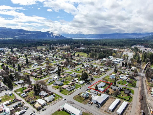 aerial view featuring a residential view and a mountain view