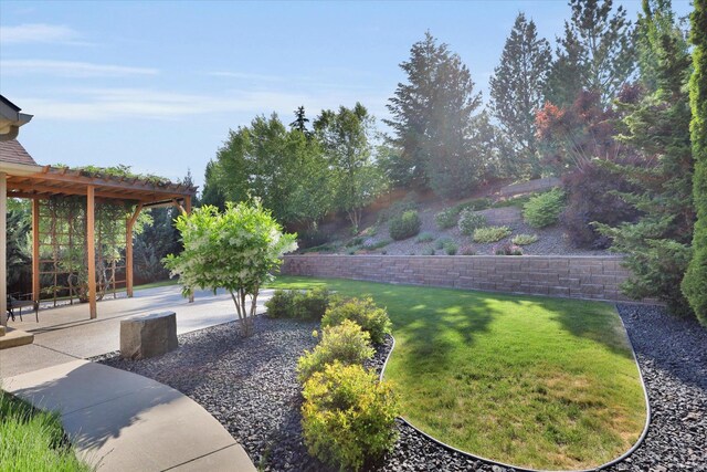 6610 S Springview St, Spokane, WA 99224 - rear view of property featuring a pergola, entry steps, a patio area, and a shingled roof