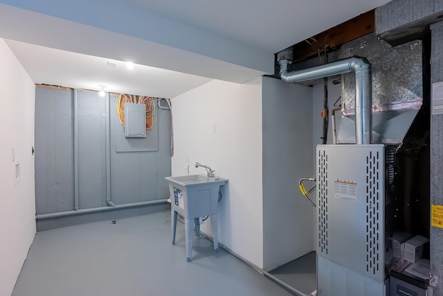 finished basement featuring electric panel