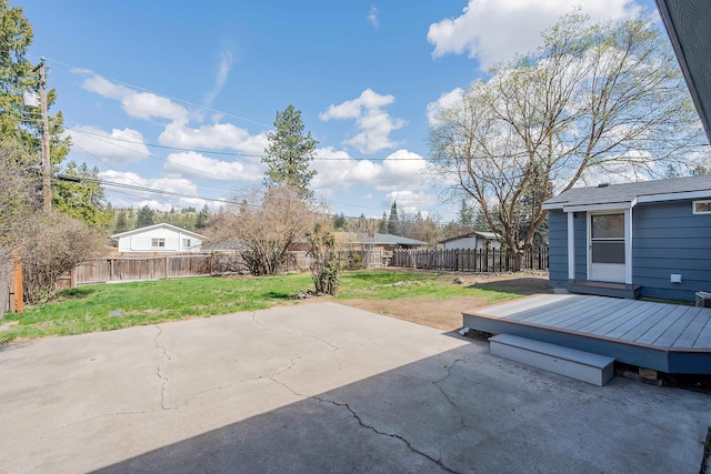 view of patio / terrace featuring a fenced backyard and a wooden deck