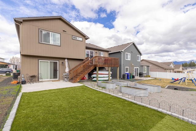 1217 S Greenacres Rd, Greenacres, WA 99016 - rear view of house with a patio, a playground, stairway, a wooden deck, and a residential view