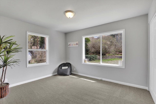 unfurnished room with baseboards and carpet flooring
