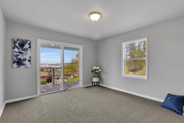 carpeted spare room with baseboards and plenty of natural light
