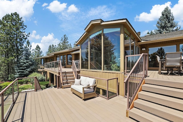7816 E Gunning Ln, Spokane, WA 99212 - wooden deck featuring stairs and a sunroom