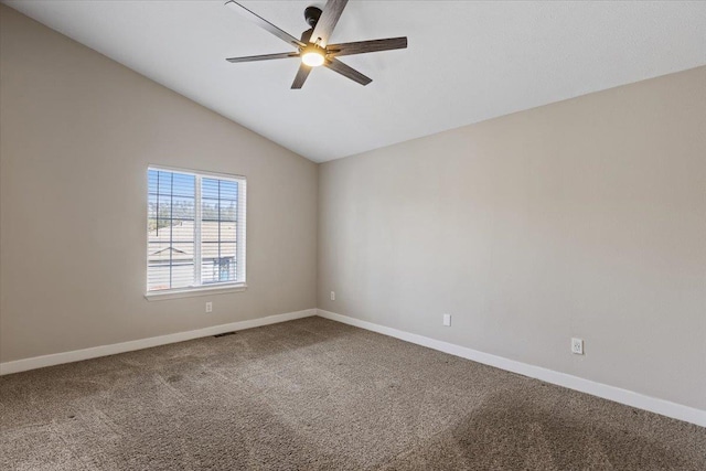 619 W Persimmon Ln, Spokane, WA 99224 - carpeted empty room featuring baseboards, a ceiling fan, and vaulted ceiling