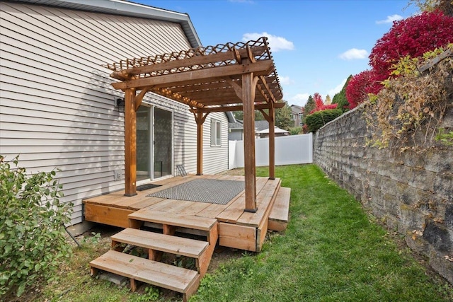 619 W Persimmon Ln, Spokane, WA 99224 - view of yard featuring a fenced backyard, a pergola, and a wooden deck