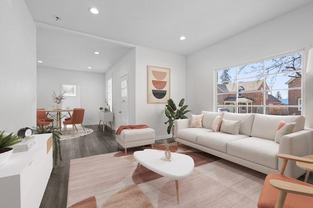 219 F St, Cheney, WA 99004 - living area with recessed lighting, wood finished floors, and baseboards