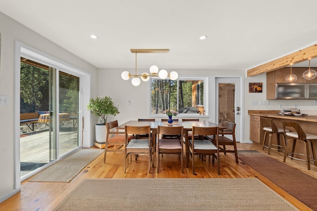 4167 Grouse Creek Rd, Loon Lake, WA 99148 - dining area with light wood-style flooring, recessed lighting, and a healthy amount of sunlight