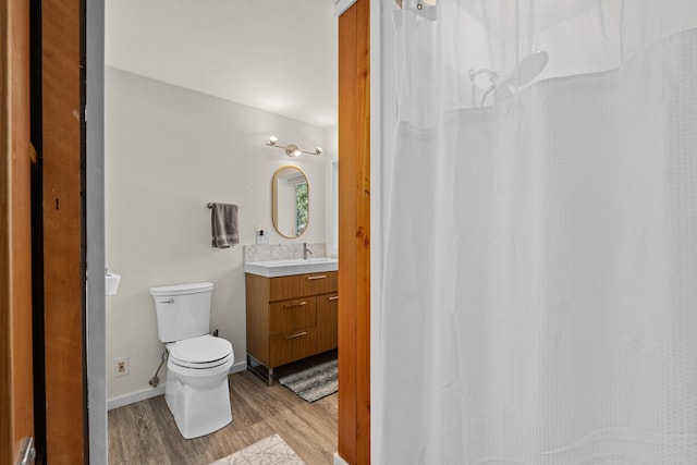 4167 Grouse Creek Rd, Loon Lake, WA 99148 - bathroom with toilet, wood finished floors, vanity, and a shower with curtain