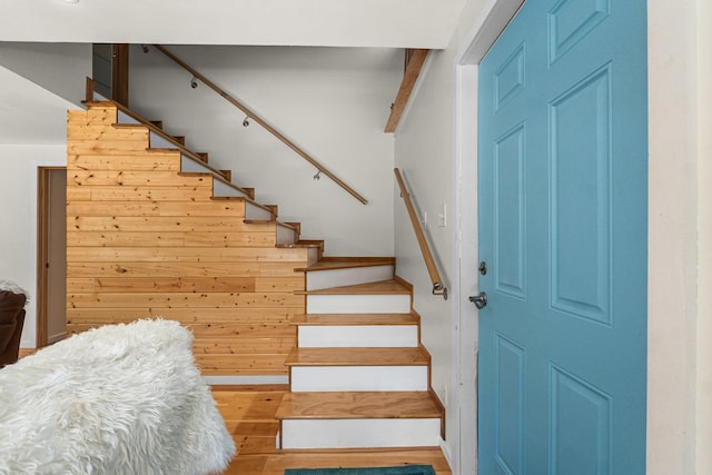 4167 Grouse Creek Rd, Loon Lake, WA 99148 - stairway featuring wood finished floors
