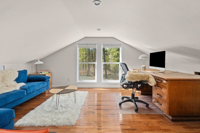 4167 Grouse Creek Rd, Loon Lake, WA 99148 - home office featuring lofted ceiling and wood finished floors